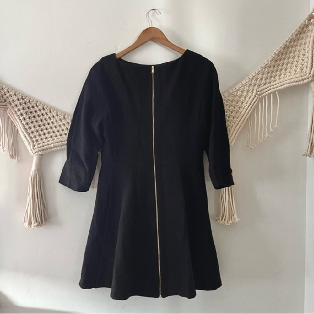 Marc Jacobs Rare Black Long Sleeve Woven Wool Midi Dress